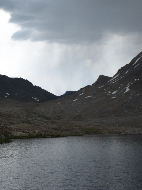 Downpour in the Ionian Basin beyond Wanda Lake on the John Muir Trail.